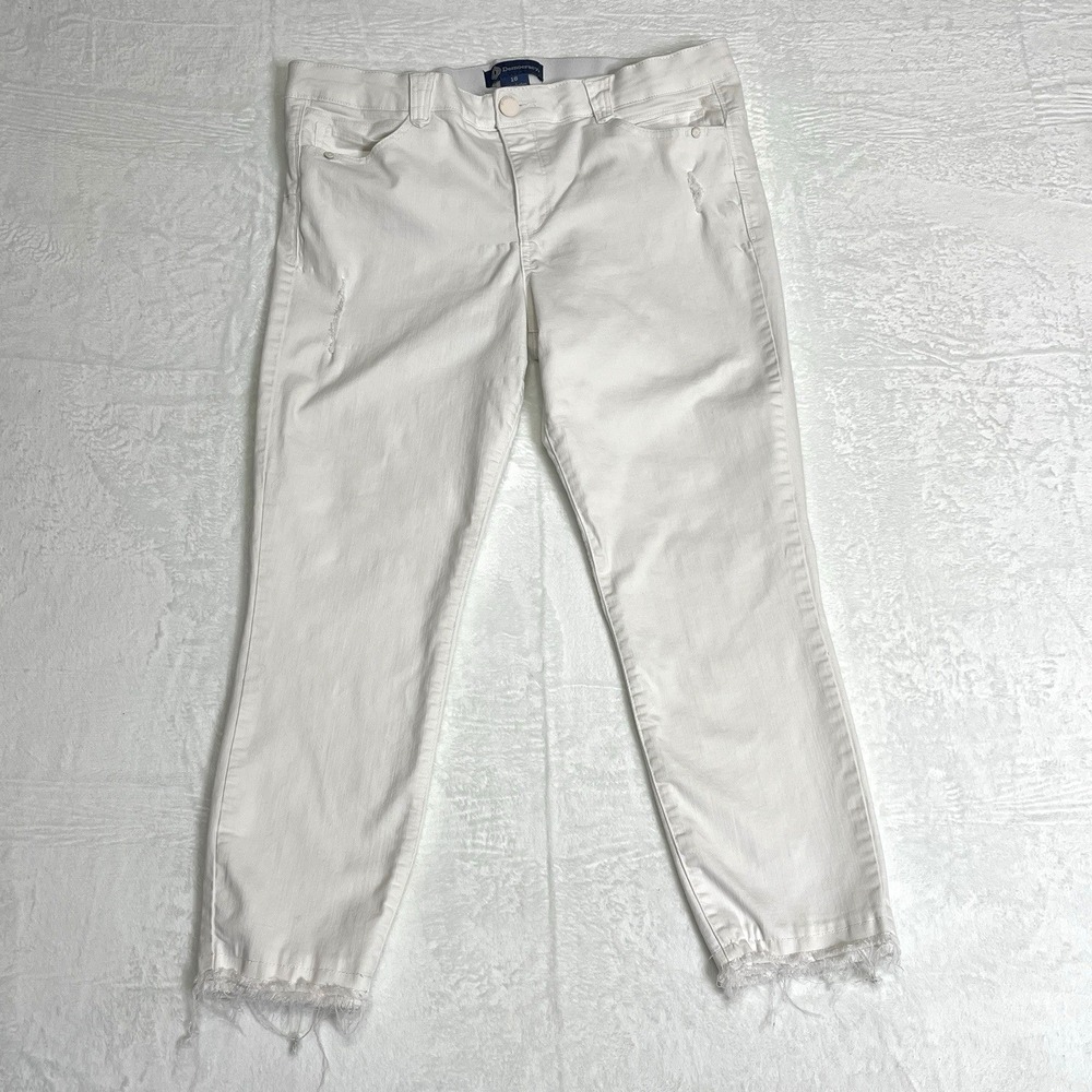 Democracy Ab Technology Distressed Skinny Jeans Raw Hem Women's 16 White Denim